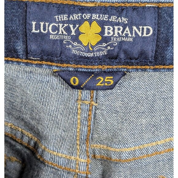 Lucky Brand Women’s Size 0 / 25 Siena Boyfriend Slim Jeans Distressed Dark Blue - Picture 3 of 4